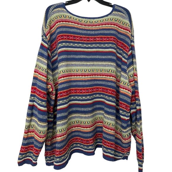 Eddie Bauer Vtg 90s Linen Cotton Knit Sweater Southwestern Boho Cardigan 2X - Picture 2 of 14